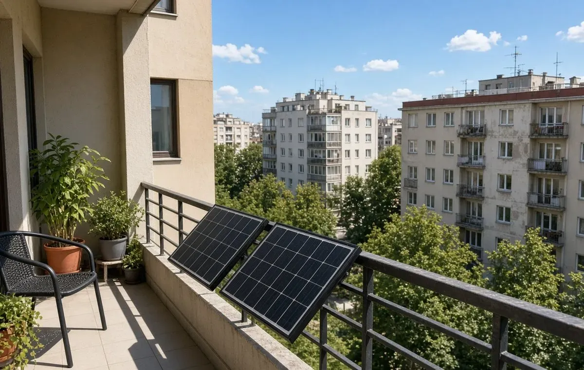 Balkonski solarni paneli i mini solarni panel na terasi stana