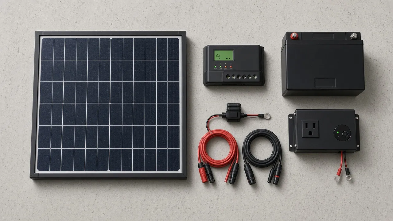 Komplet sa 100W solarnim panelom, regulatorom, akumulatorom i invertorom i kablovima